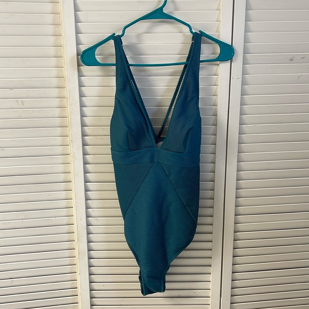 CUPSHE one piece blue tummy control bathing suit